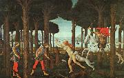 BOTTICELLI, Sandro The Story of Nastagio degli Onesti (first episode) ghj oil painting on canvas